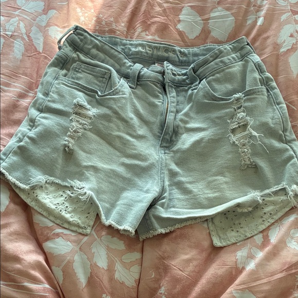 Justice Light Blue Distressed Jean Shorts - Picture 1 of 7